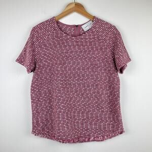 Emelia Red/White Heathered Knit Top with Bottom Fringe Detail - Size M